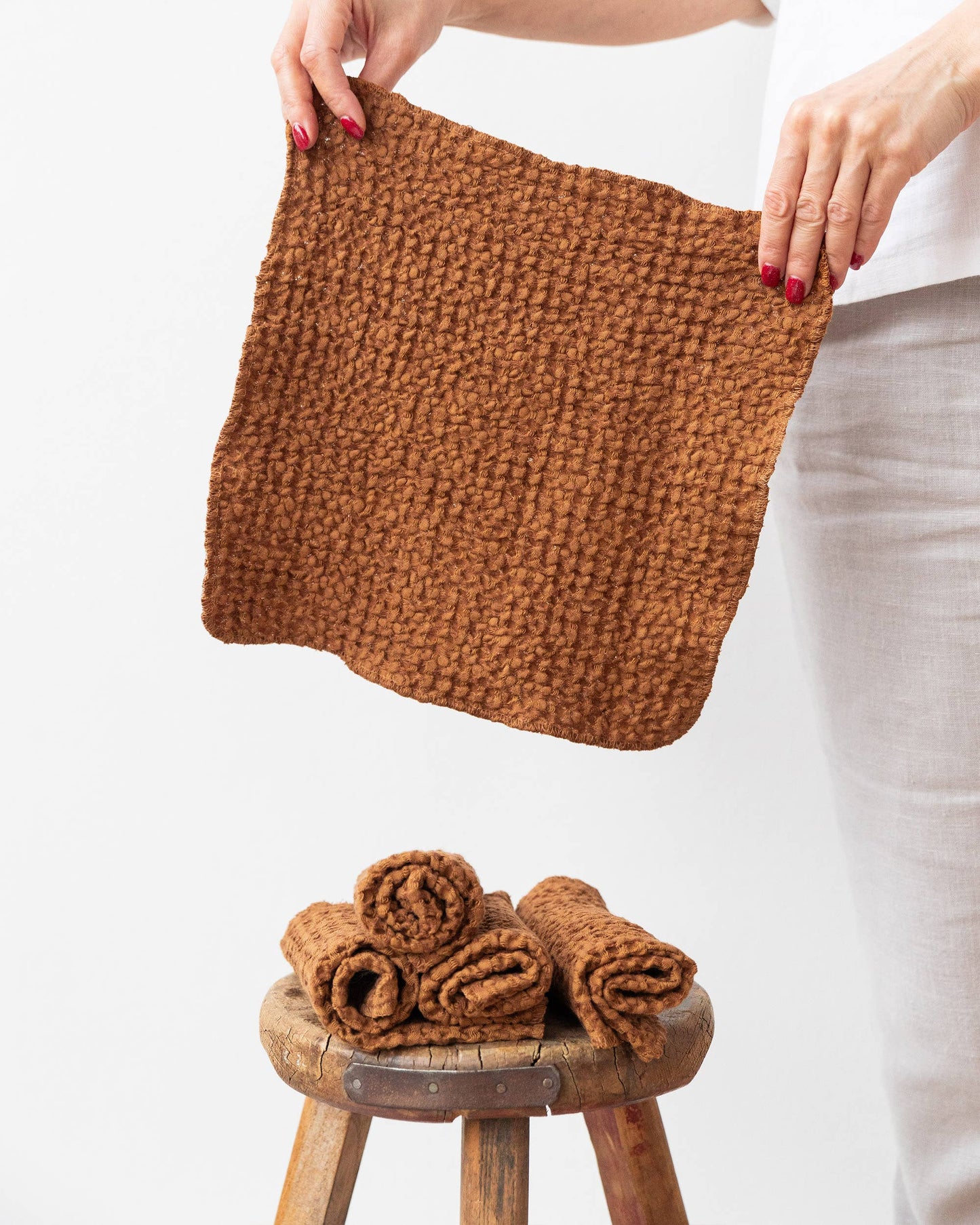 Waffle linen Face Cloth in Cinnamon | Zero waste
