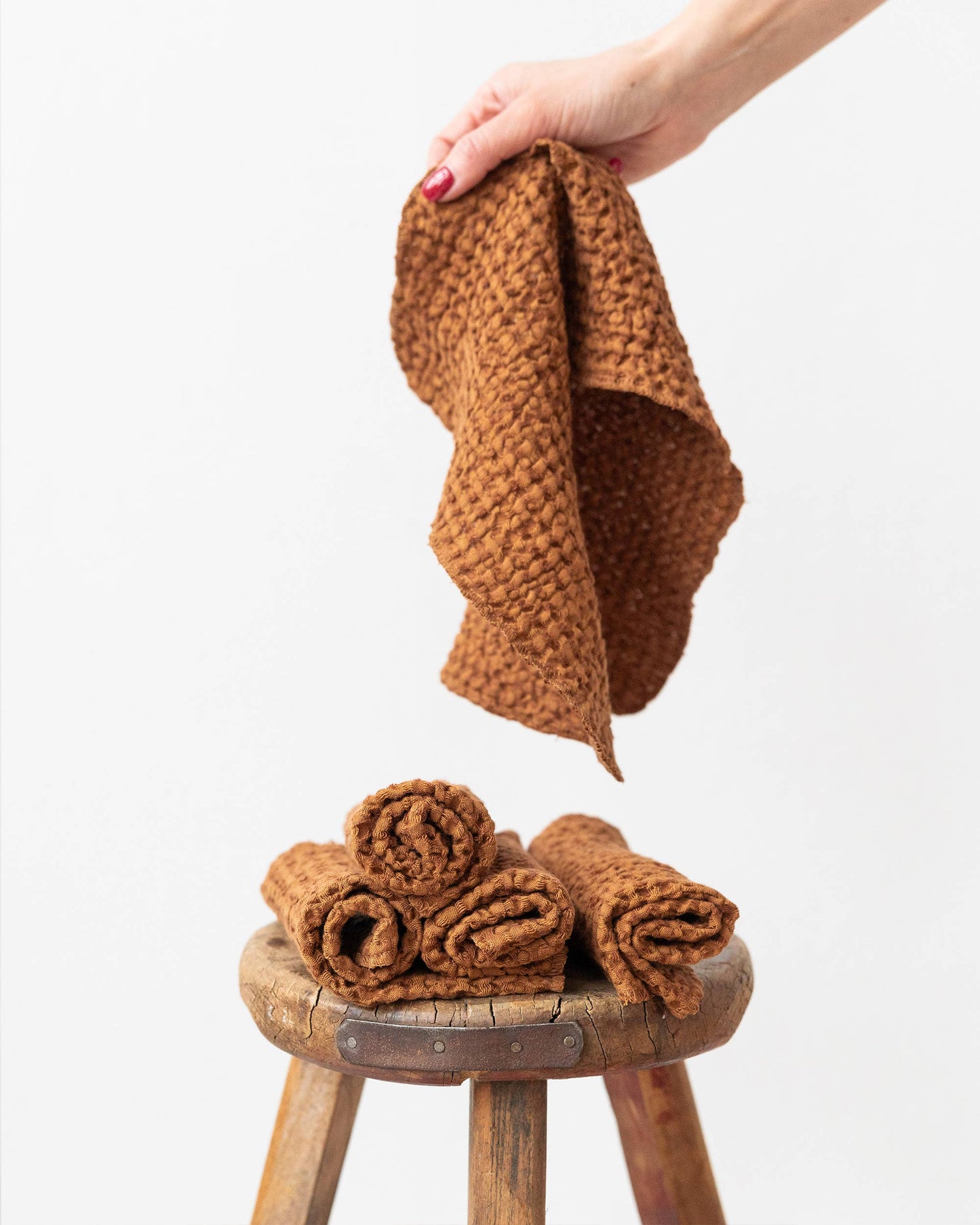 Waffle linen Face Cloth in Cinnamon | Zero waste