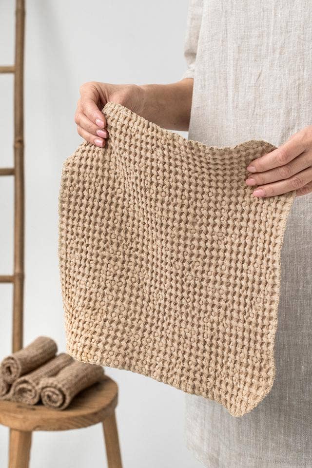 Waffle Beige linen Face Cloth | Zero waste