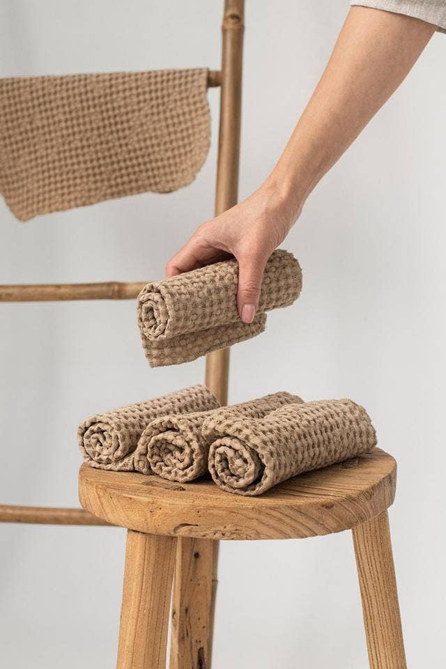 Waffle Beige linen Face Cloth | Zero waste