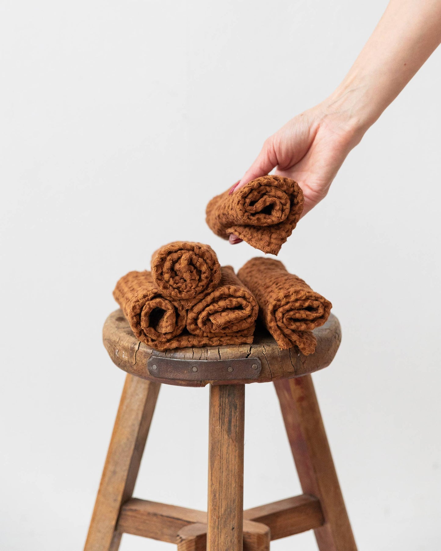 Waffle linen Face Cloth in Cinnamon | Zero waste