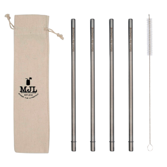 Stainless Steel Straw for Quart Jars: 4 Pack + Straw Cleaner + Cloth Bag